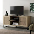 Mueble para TV estilo bohemio de 47" con puertas de gabinete de ratán y gestión de cables
