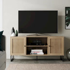Mueble para TV estilo bohemio de 47" con puertas de gabinete de ratán y gestión de cables