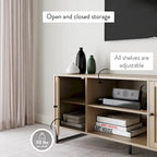 Mueble para TV estilo bohemio de 47" con puertas de gabinete de ratán y gestión de cables