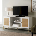 Mueble para TV estilo bohemio de 47" con puertas de gabinete de ratán y gestión de cables