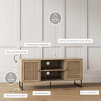 Mueble para TV estilo bohemio de 47" con puertas de gabinete de ratán y gestión de cables