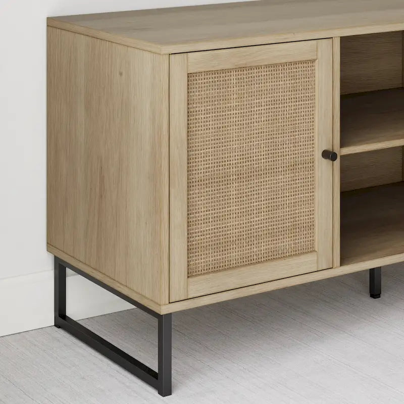 Mueble para TV estilo bohemio de 47" con puertas de gabinete de ratán y gestión de cables