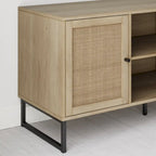 Mueble para TV estilo bohemio de 47" con puertas de gabinete de ratán y gestión de cables