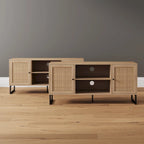 Mueble para TV estilo bohemio de 47" con puertas de gabinete de ratán y gestión de cables