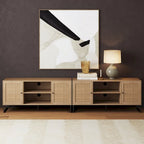 Mueble para TV estilo bohemio de 47" con puertas de gabinete de ratán y gestión de cables