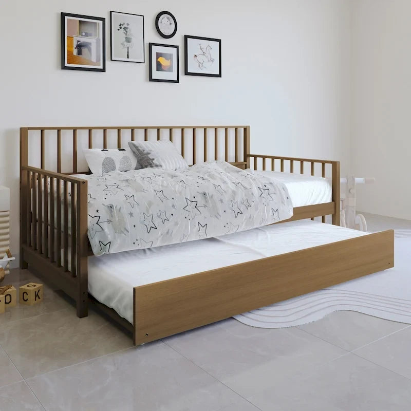Sofá cama individual clásico de madera con nido – Estilo rústico