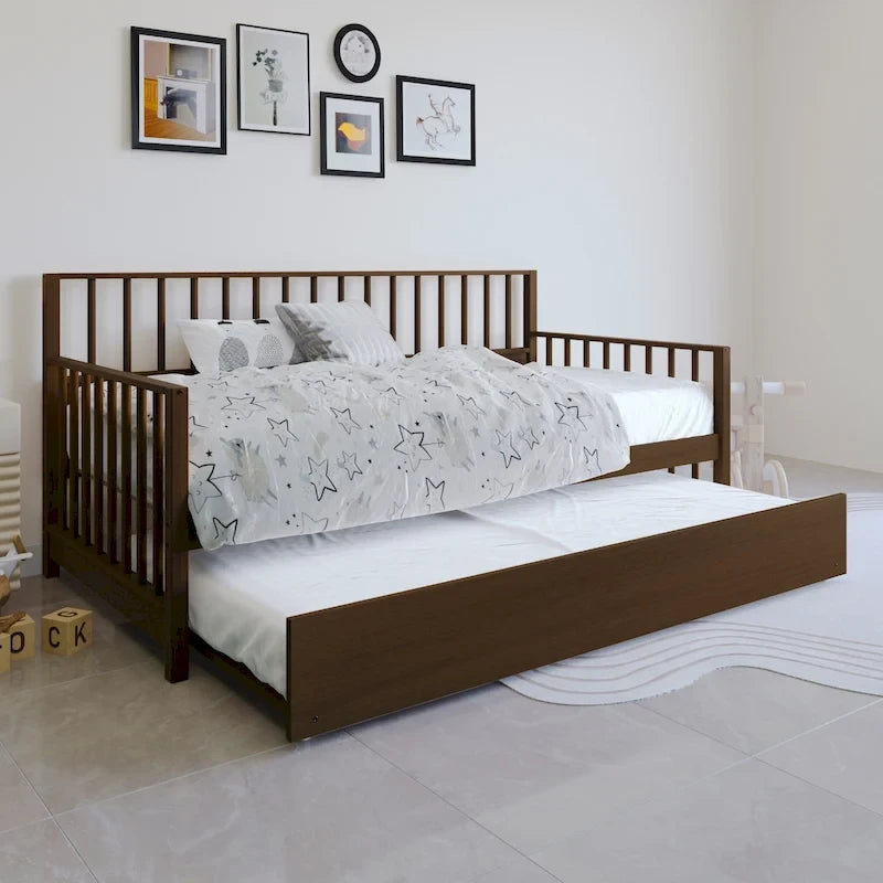 Sofá cama individual clásico de madera con nido – Estilo rústico