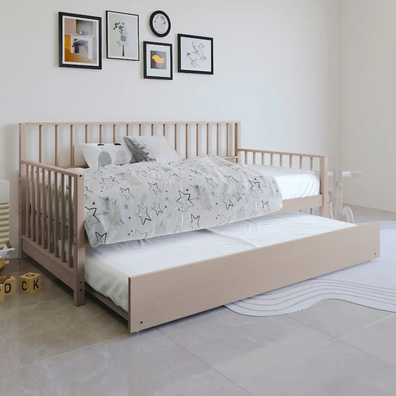 Sofá cama individual clásico de madera con nido – Estilo rústico