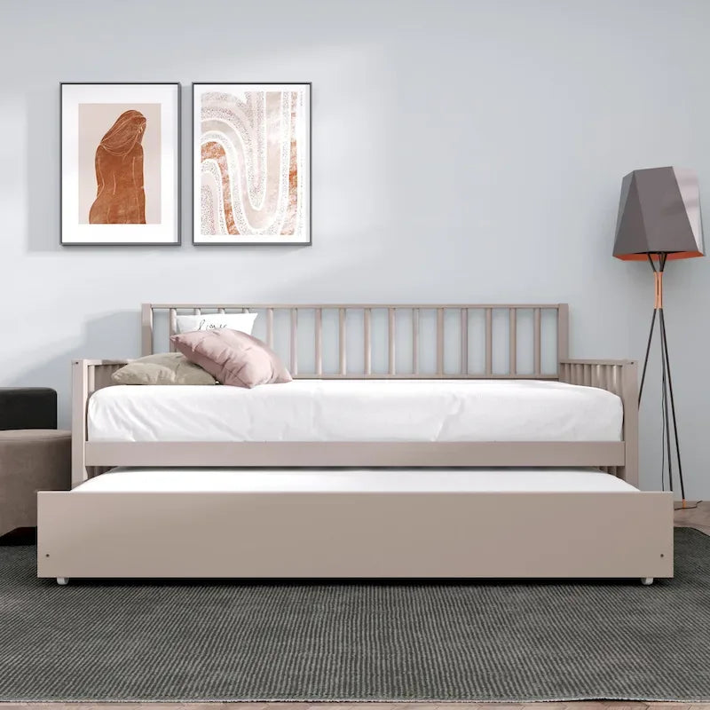 Sofá cama individual clásico de madera con nido – Estilo rústico