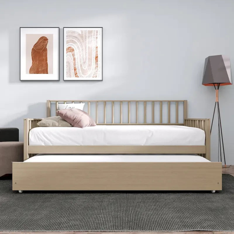 Sofá cama individual clásico de madera con nido – Estilo rústico