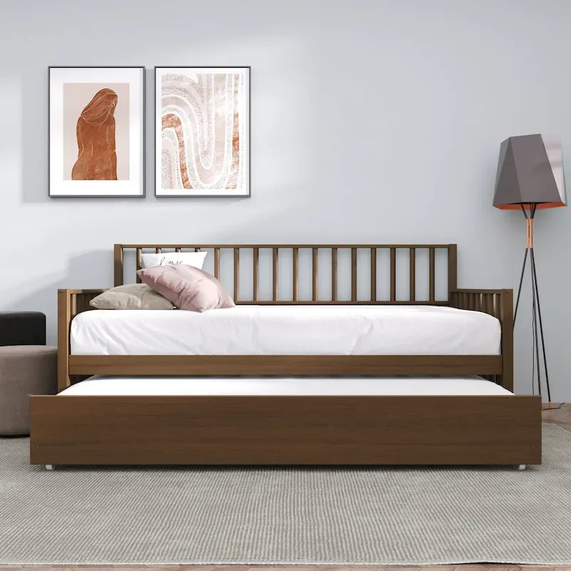 Sofá cama individual clásico de madera con nido – Estilo rústico