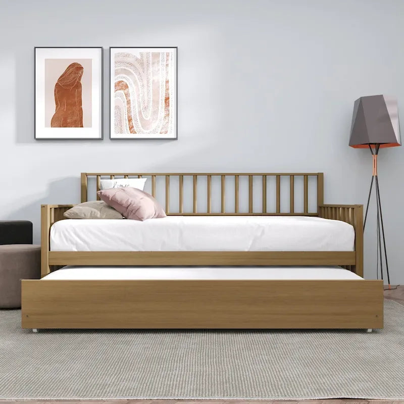 Sofá cama individual clásico de madera con nido – Estilo rústico
