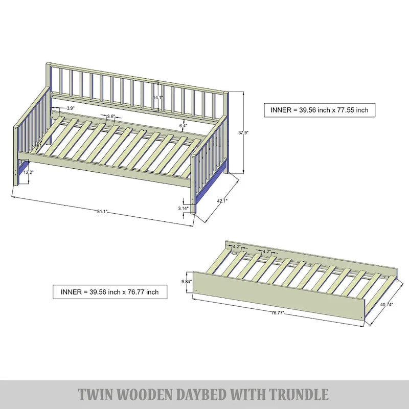 Sofá cama individual clásico de madera con nido – Estilo rústico