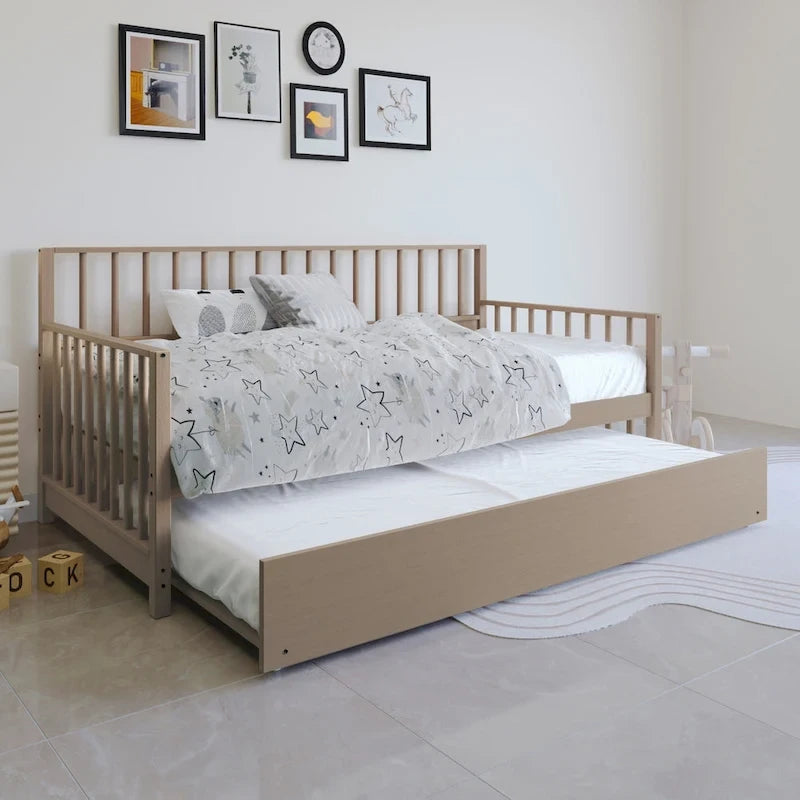 Sofá cama individual clásico de madera con nido – Estilo rústico
