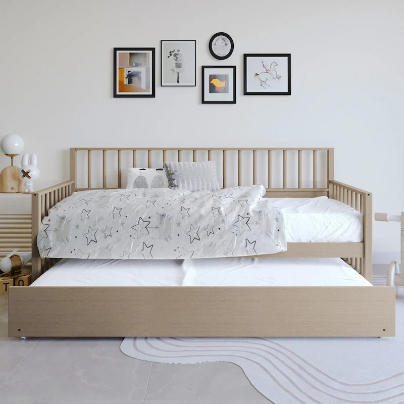 Sofá cama individual clásico de madera con nido – Estilo rústico