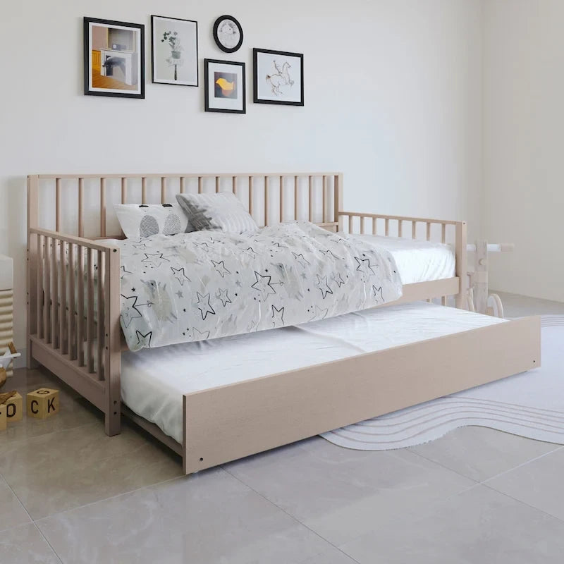 Sofá cama individual clásico de madera con nido – Estilo rústico
