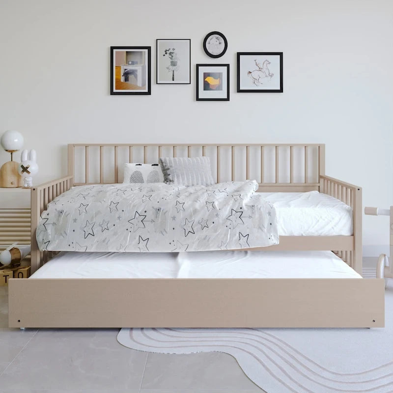 Sofá cama individual clásico de madera con nido – Estilo rústico