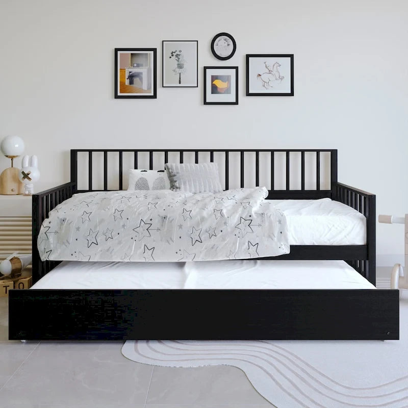 Sofá cama individual clásico de madera con nido – Estilo rústico
