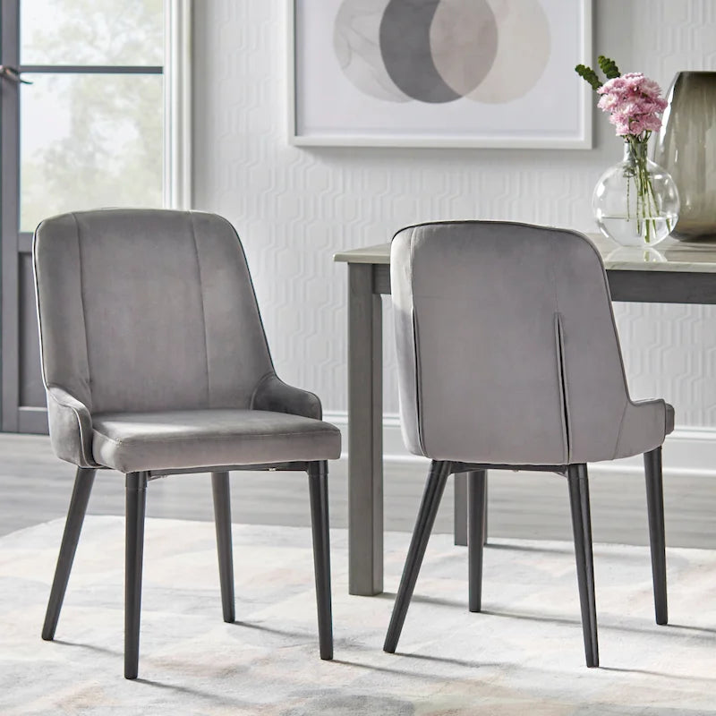 Juego de 2 sillas de comedor tapizadas en terciopelo – Gris oscuro o blanco