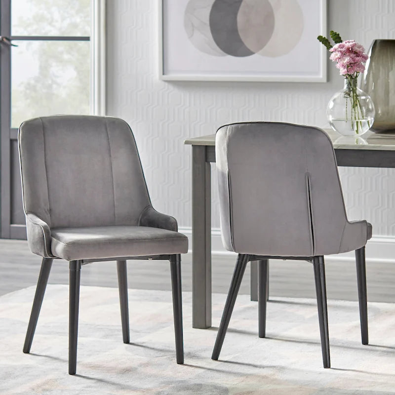Juego de 2 sillas de comedor tapizadas en terciopelo – Gris oscuro o blanco