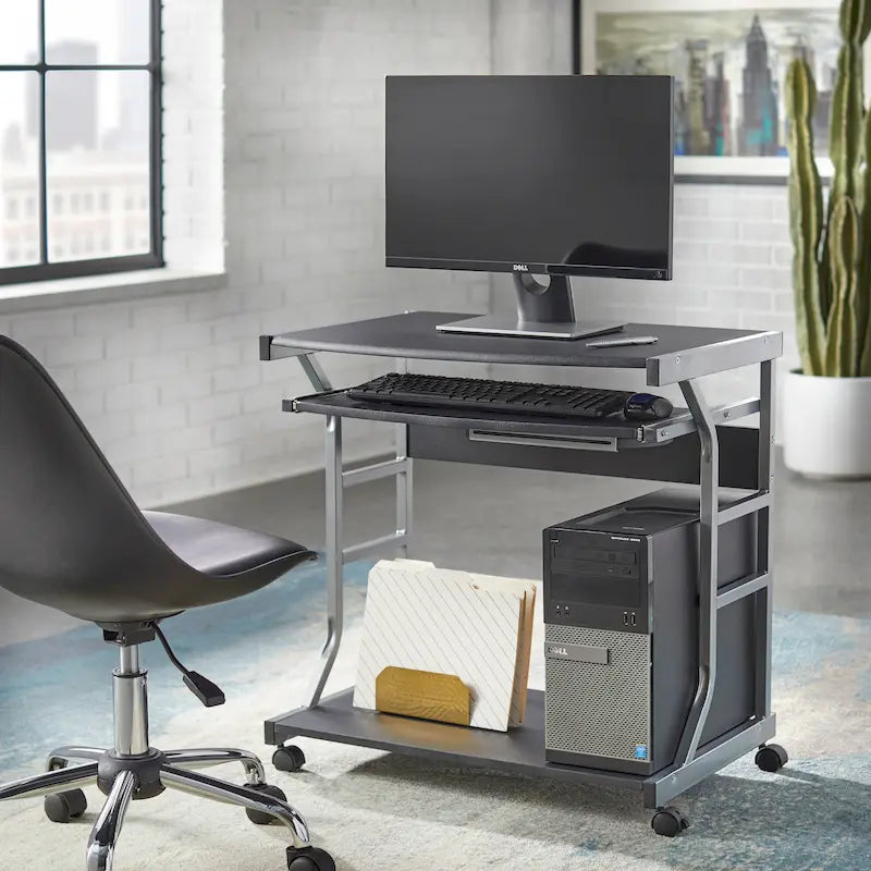 Mesa de escritorio rodante para ordenador con estantes de almacenamiento y ruedas