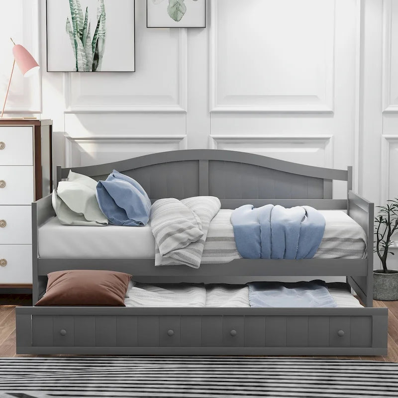Sofá cama individual de madera con cama nido