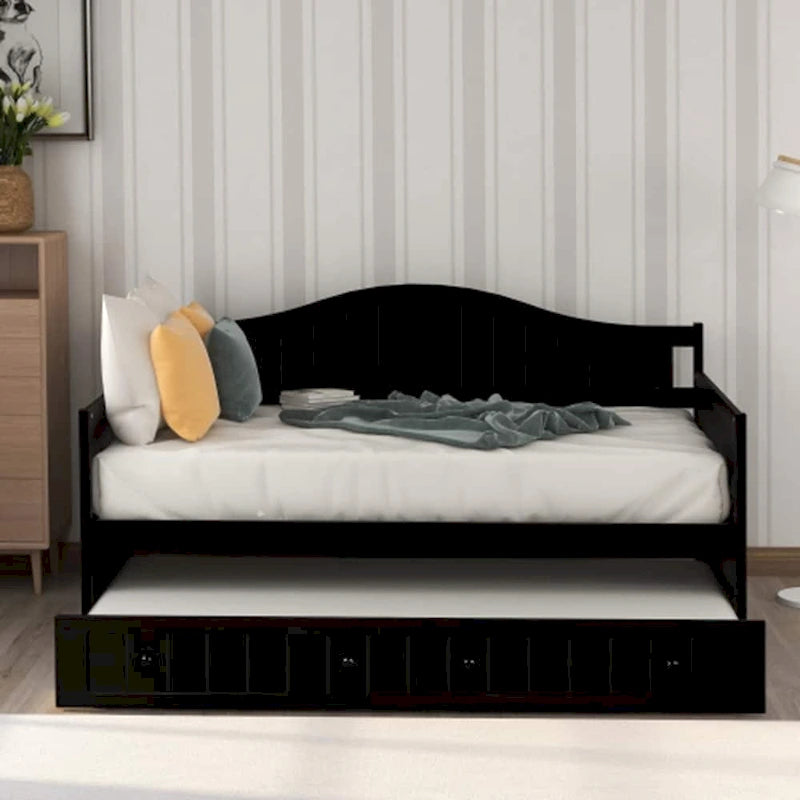 Sofá cama individual de madera con cama nido