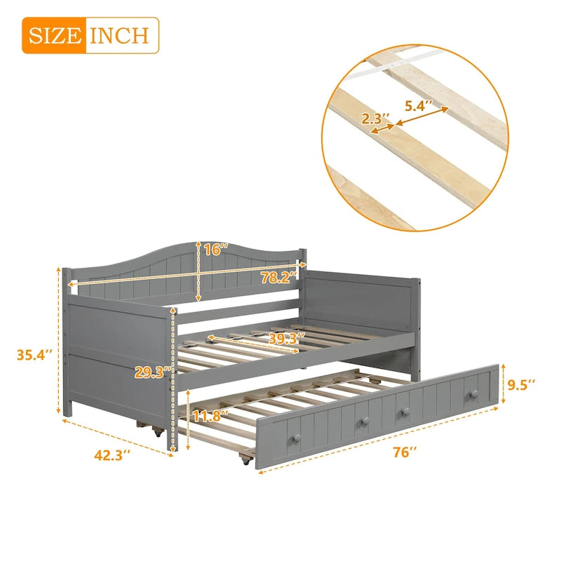 Sofá cama individual de madera con cama nido