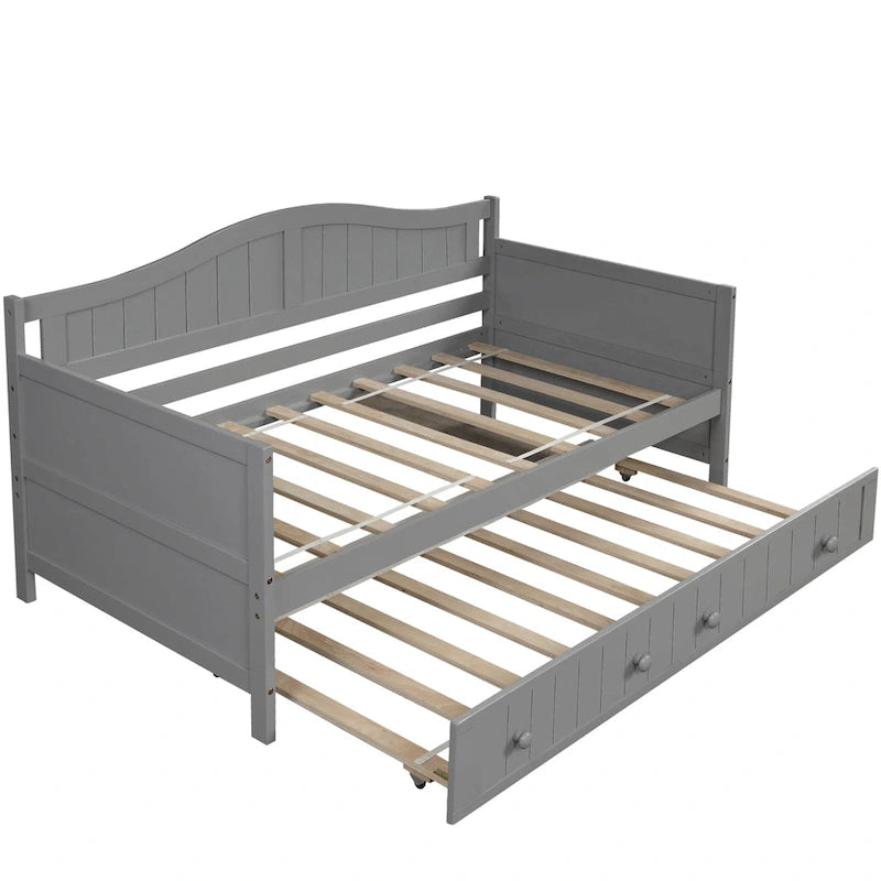 Sofá cama individual de madera con cama nido