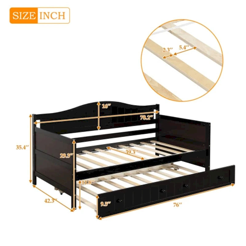 Sofá cama individual de madera con cama nido