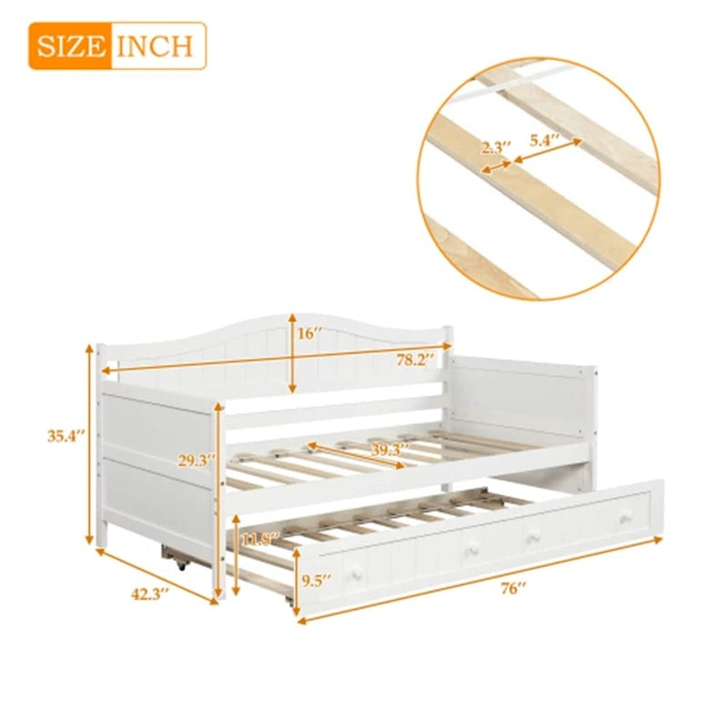 Sofá cama individual de madera con cama nido