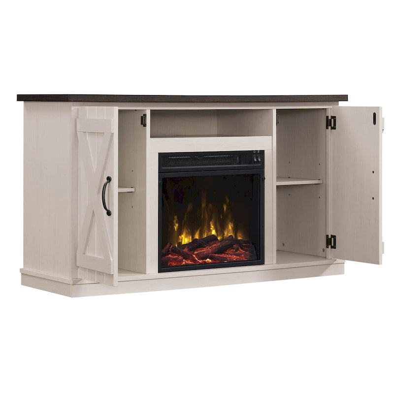 Mueble de TV estilo granja moderno para televisores de hasta 55 pulgadas con chimenea eléctrica