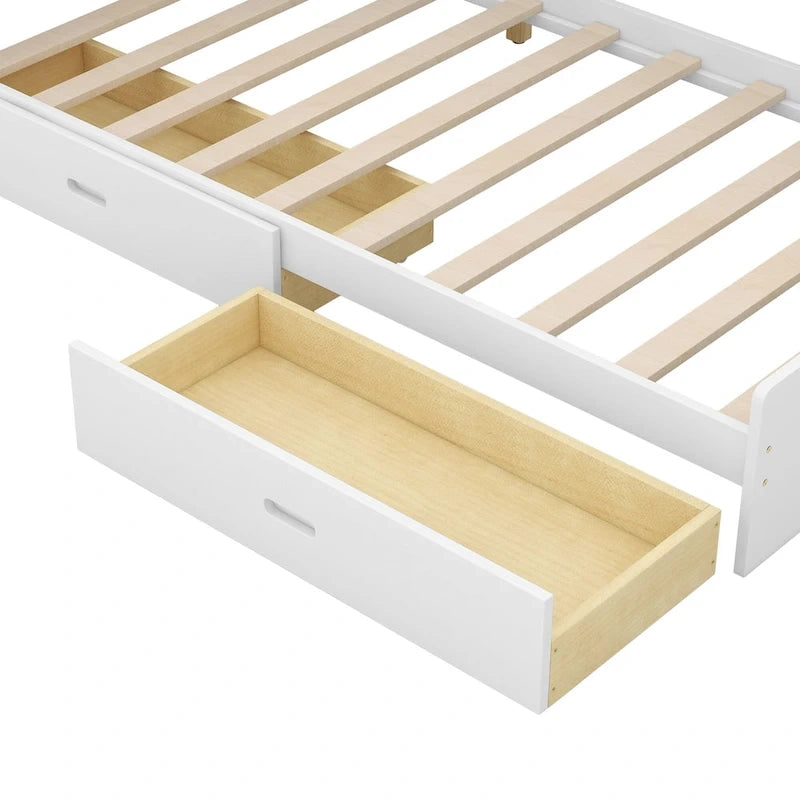 Cama de plataforma de madera doble con cabecero de almacenamiento, estantes y 2 cajones, gris