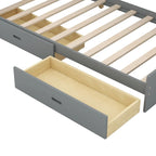 Cama de plataforma de madera doble con cabecero de almacenamiento, estantes y 2 cajones, gris
