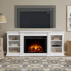 Mueble de TV grande de 81" con chimenea eléctrica en blanco