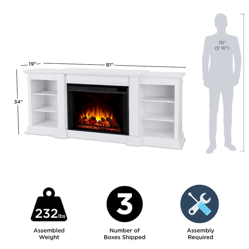 Mueble de TV grande de 81" con chimenea eléctrica en blanco