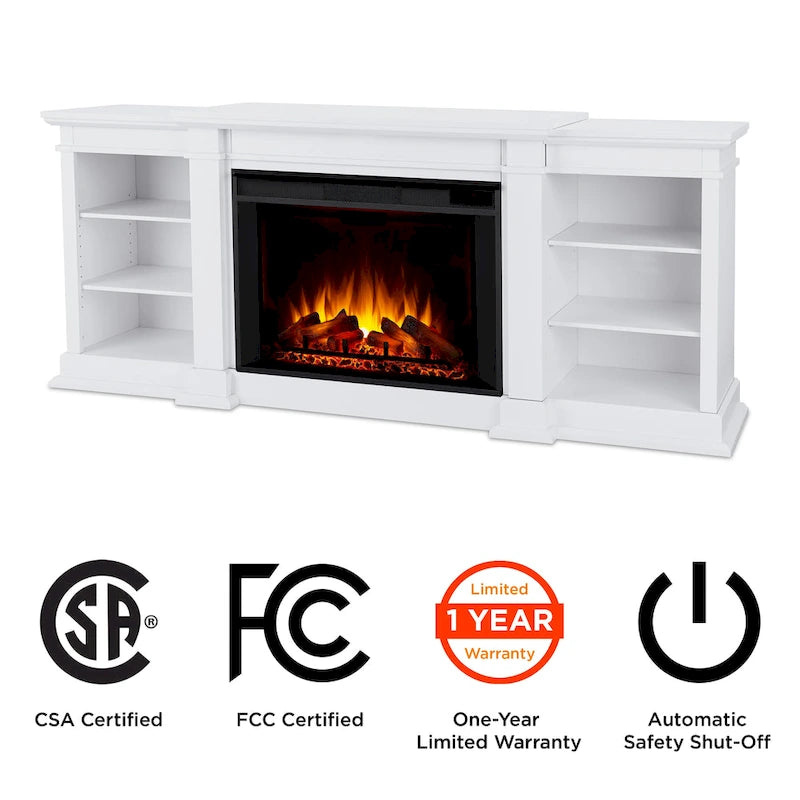 Mueble de TV grande de 81" con chimenea eléctrica en blanco