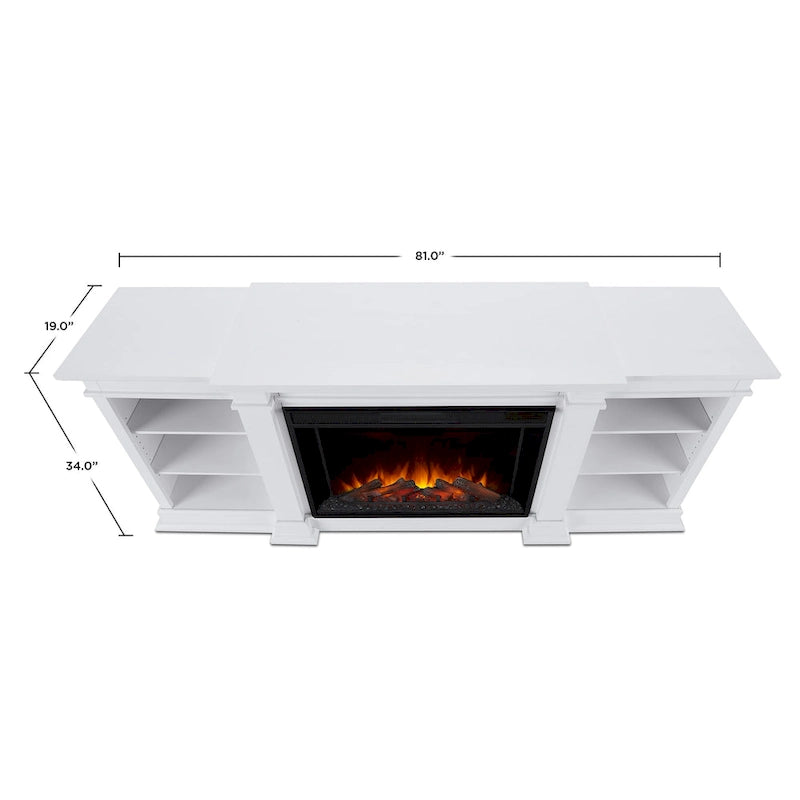 Mueble de TV grande de 81" con chimenea eléctrica en blanco