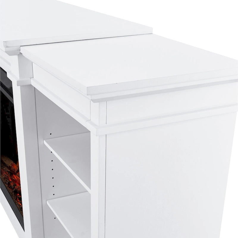 Mueble de TV grande de 81" con chimenea eléctrica en blanco