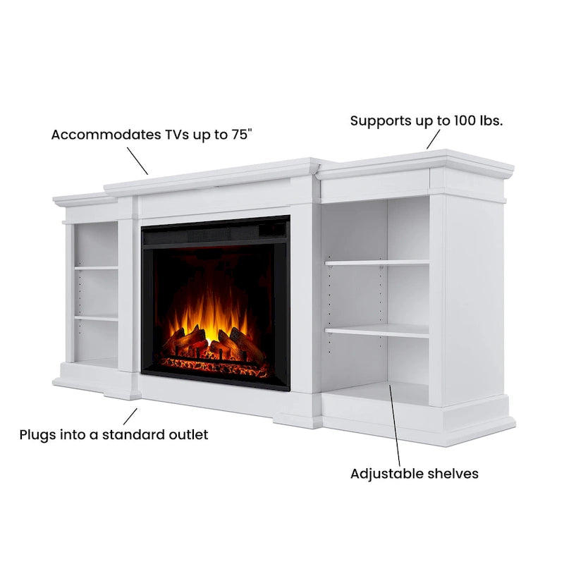Mueble de TV grande de 81" con chimenea eléctrica en blanco