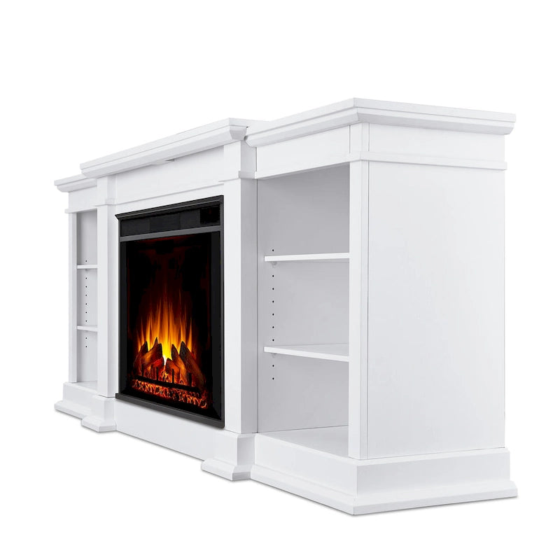 Mueble de TV grande de 81" con chimenea eléctrica en blanco