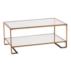 Mesa de centro Glam dorada con tapa de cristal y estante de espejo