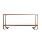 Mesa de centro Glam dorada con tapa de cristal y estante de espejo