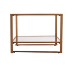 Mesa de centro Glam dorada con tapa de cristal y estante de espejo