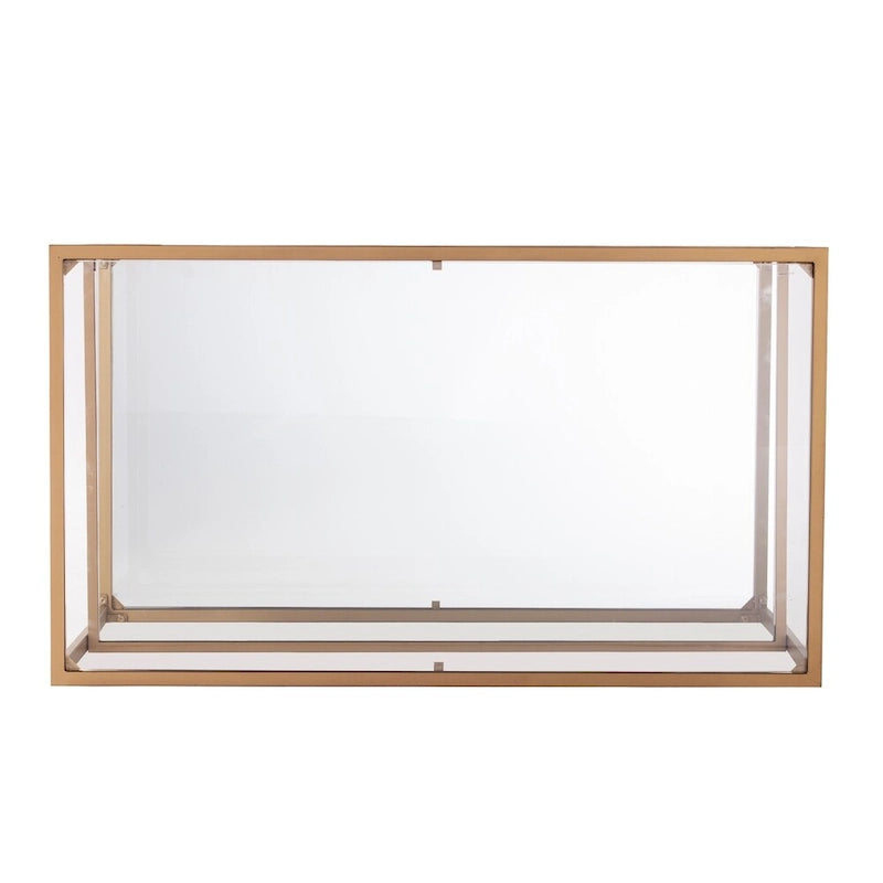 Mesa de centro Glam dorada con tapa de cristal y estante de espejo