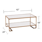 Mesa de centro Glam dorada con tapa de cristal y estante de espejo