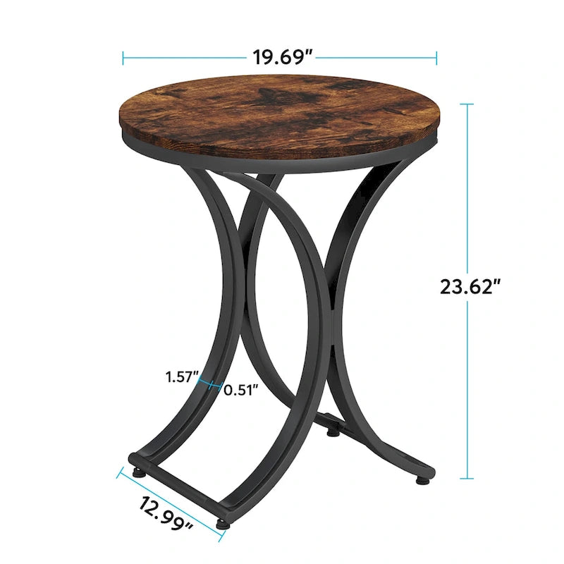 Mesa auxiliar redonda pequeña moderna con estructura de metal dorado y chapa de mármol sintético, madera de ingeniería para sala de estar