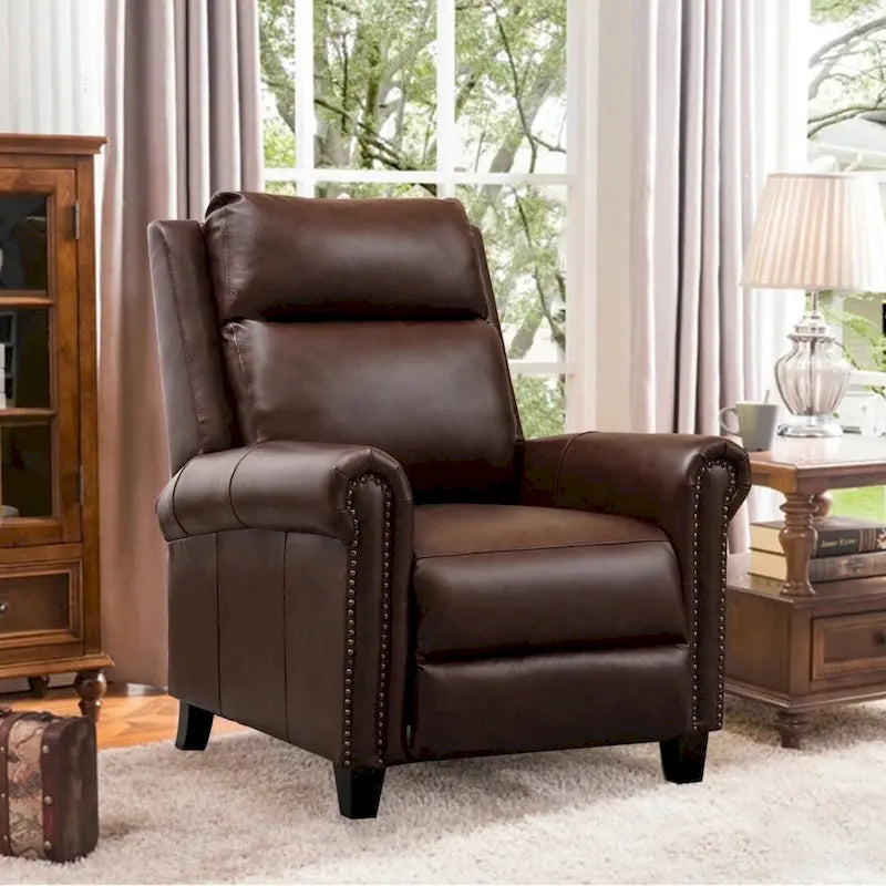 Sillón reclinable de club de cuero auténtico con respaldo abatible