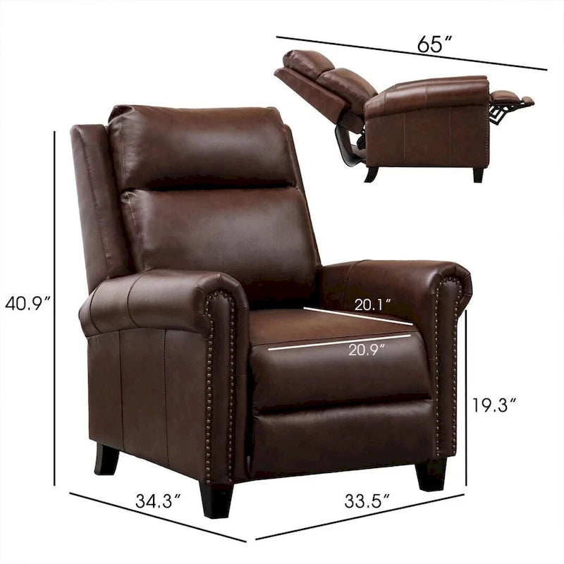Sillón reclinable de club de cuero auténtico con respaldo abatible