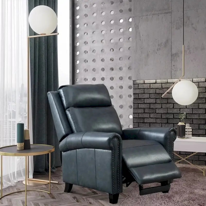 Sillón reclinable de club de cuero auténtico con respaldo abatible